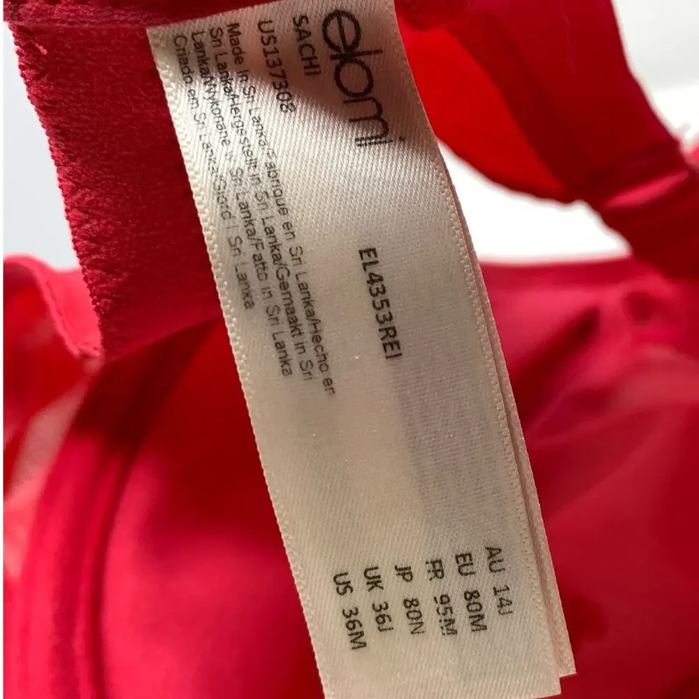 Elomi Sachi Underwire Plunge Bra Red Foil Hearts Strappy Mesh 36M